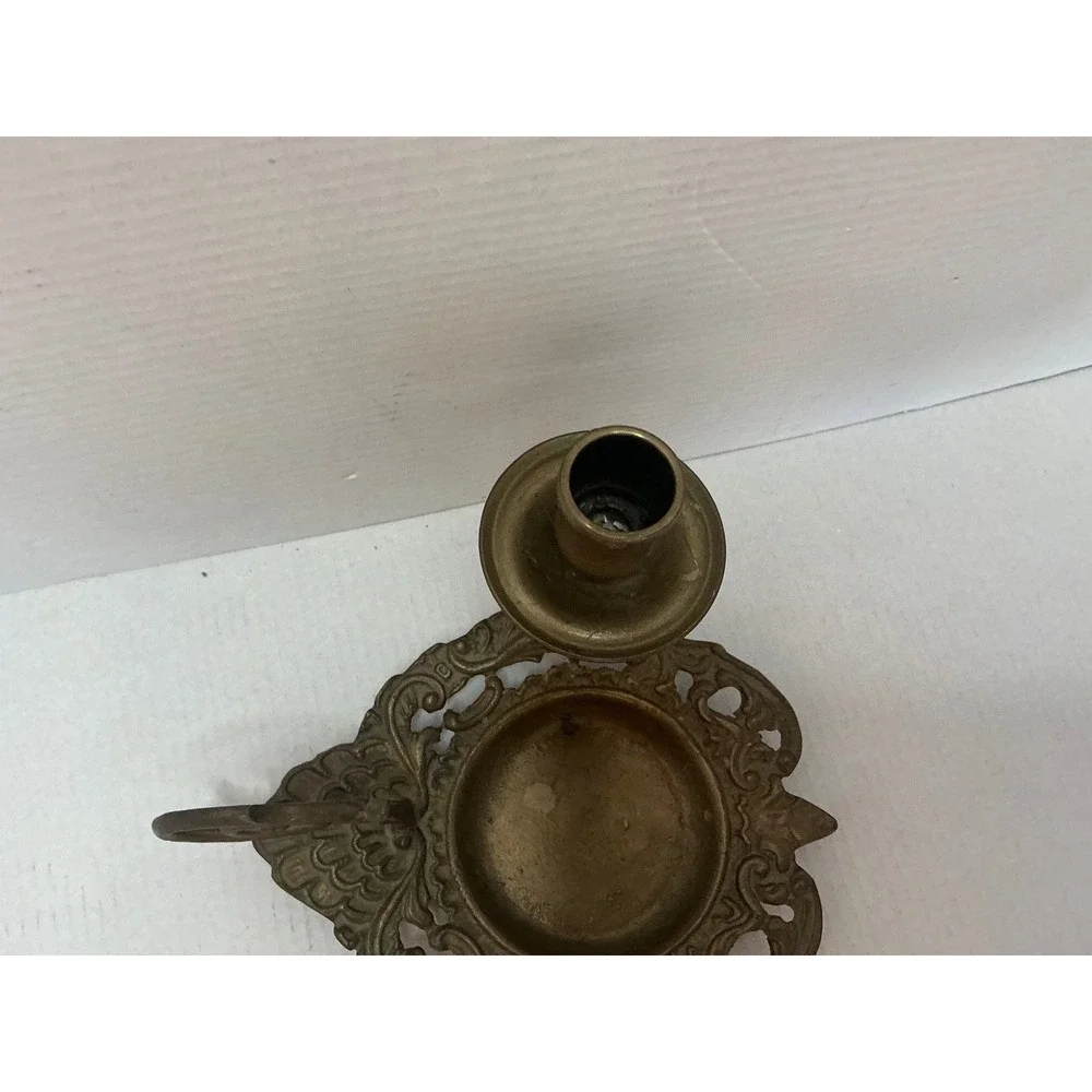 Vintage Brass Chamberstick Candle Holder Ornate Scroll Filigree Gold